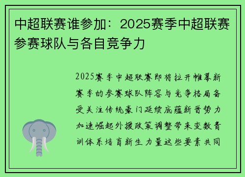 中超联赛谁参加：2025赛季中超联赛参赛球队与各自竞争力