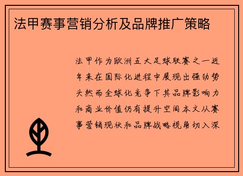 法甲赛事营销分析及品牌推广策略